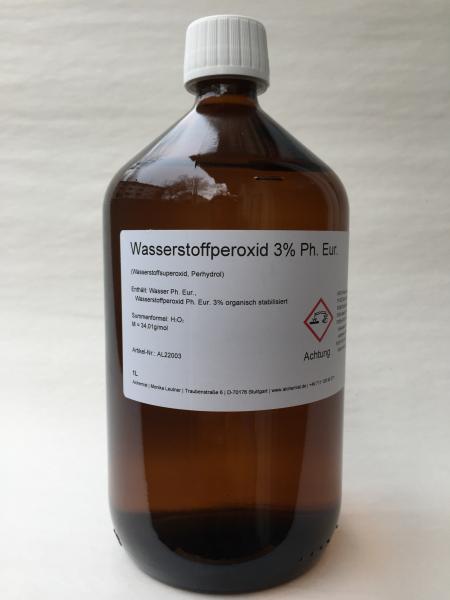 Wasserstoffperoxid 3%  Ph. Eur. frei von Phosphorsäure 1000ml Gießflasche Braunglas PP28